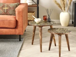 New Beliani Sivupoytasetti Mangopuu Tumma Puu/Kulta 2 Kpl Chanpi