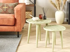 Pöydät<Beliani Sivupoytasetti Mangopuu Vaaleanvihrea 2 Kpl Maharo