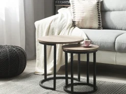 Online Beliani Sivupoytasetti Tumma Puu/Musta 2 Kpl Dixie