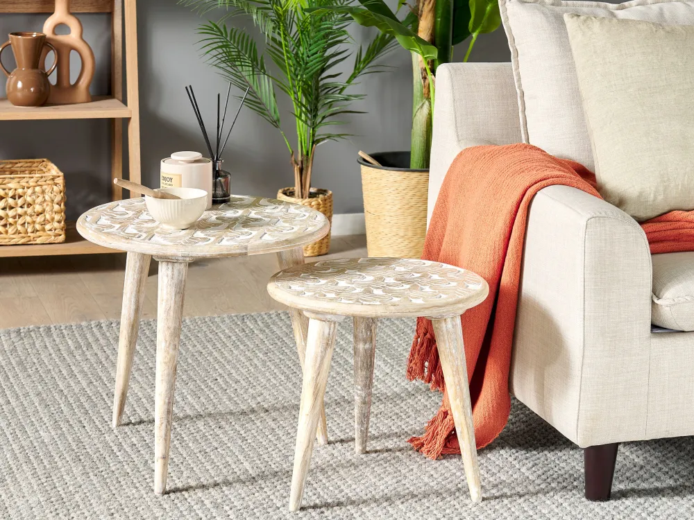 Pöydät<Beliani Sivupoytasetti Vaalea Mangopuu 2 Kpl Hursi