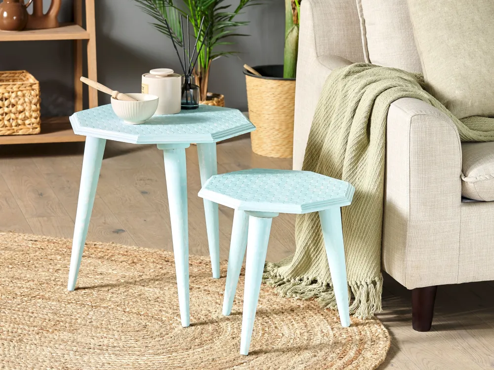 Fashion Beliani Sivupoytasetti Vaaleansininen 2 Kpl Kanri