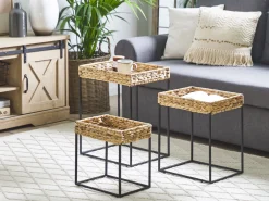 Best Sale Beliani Sivupoytasetti Vesihyasintti Luonnonvari/Musta 3 Kpl Hawi