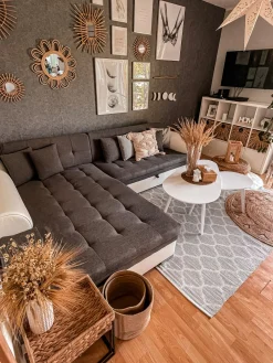 Best Sale Beliani Sivupoytasetti Vesihyasintti Luonnonvari/Musta 3 Kpl Hawi