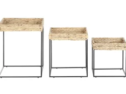 Best Sale Beliani Sivupoytasetti Vesihyasintti Luonnonvari/Musta 3 Kpl Hawi