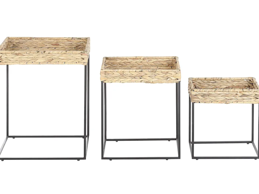 Best Sale Beliani Sivupoytasetti Vesihyasintti Luonnonvari/Musta 3 Kpl Hawi