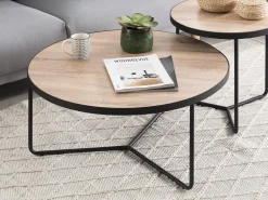 Pöydät<Beliani Sohvapoyta Iso Ja Keskikokoinen Vaalea Puu/Musta 2 Kpl Melody