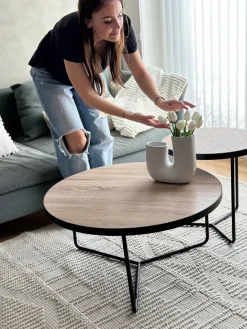 Pöydät<Beliani Sohvapoyta Iso Ja Keskikokoinen Vaalea Puu/Musta 2 Kpl Melody