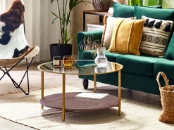 Pöydät<Beliani Sohvapoyta Lasitasolla Kulta/Tumma Puu Libby