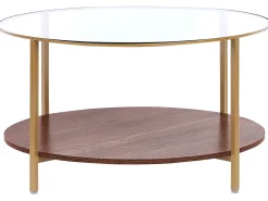 Pöydät<Beliani Sohvapoyta Lasitasolla Kulta/Tumma Puu Libby