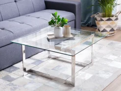 Pöydät<Beliani Sohvapoyta Lasitasolla Metalli Hopea Crystal