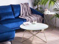 Cheap Beliani Sohvapoyta Lasitasolla Metalli Valkoinen/Kulta Meridian Ii