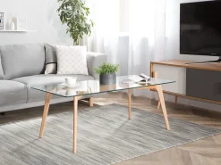 Outlet Beliani Sohvapoyta Lasitasolla Pyokki Vaalea Puu Hudson