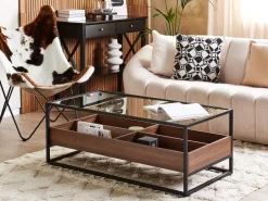 Pöydät<Beliani Sohvapoyta Lasitasolla Tumma Puu/Musta Waco