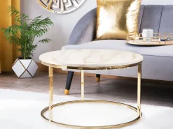 Pöydät<Beliani Sohvapoyta Marmorikuvio Beige/Kulta Coral