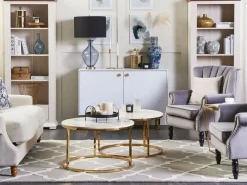 Pöydät<Beliani Sohvapoyta Marmorikuvio Beige/Kulta Coral