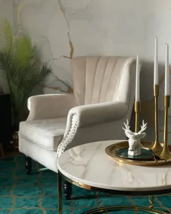 Pöydät<Beliani Sohvapoyta Marmorikuvio Beige/Kulta Coral