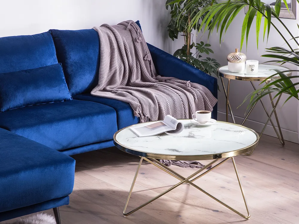 Discount Beliani Sohvapoyta Metalli Marmorikuvio Valkoinen/Kulta Meridian Ii