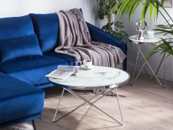 Pöydät<Beliani Sohvapoyta Metalli Marmorikuvio Valkoinen/Hopea Meridian Ii