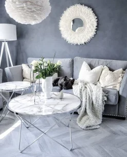 Pöydät<Beliani Sohvapoyta Metalli Marmorikuvio Valkoinen/Hopea Meridian Ii