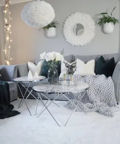 Pöydät<Beliani Sohvapoyta Metalli Marmorikuvio Valkoinen/Hopea Meridian Ii