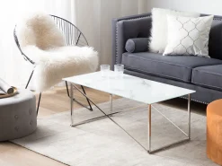 Pöydät<Beliani Sohvapoyta Ruostumaton Teras Marmorikuvio Valkoinen/Hopea Emporia