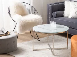 Fashion Beliani Sohvapoyta Ruostumaton Teras Marmorikuvio Valkoinen/Hopea Quincy