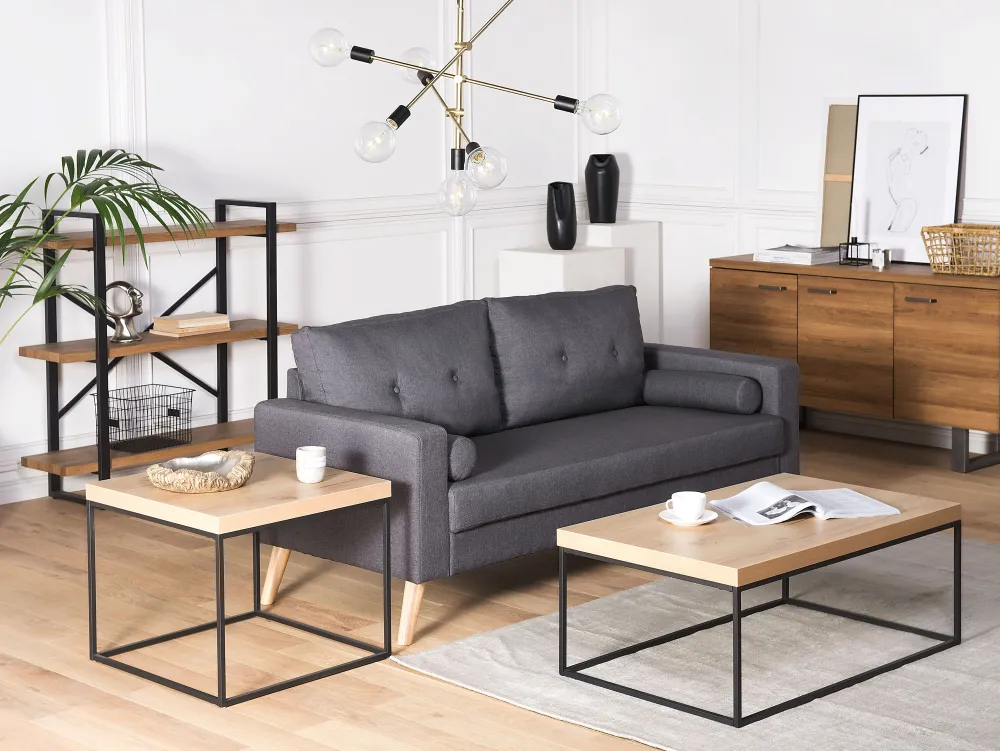 Pöydät<Beliani Sohvapoyta Vaalea Puu/Musta Delano