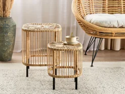 Pöydät<Beliani Sohvapoytasetti Rottinki Luonnonvari 2 Kpl Cesenatico