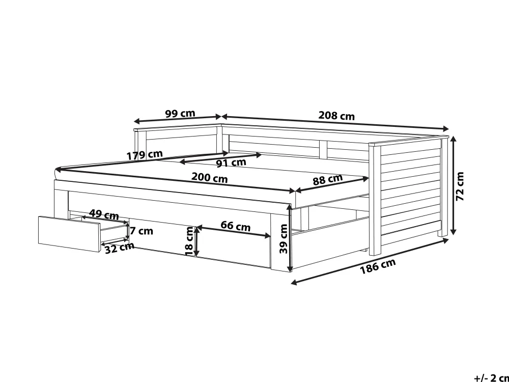 Lastenhuone<Beliani Sohvasanky Levitettava Säilytystila Harmaa 90/180 X 200 Cm Cahors