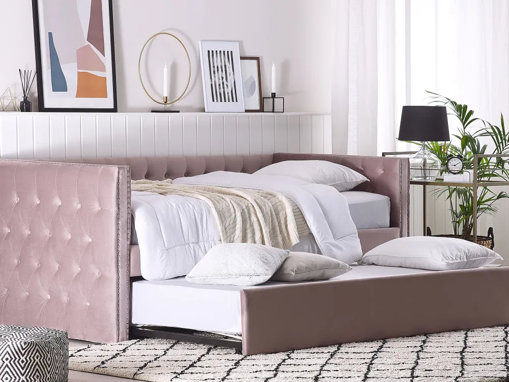 Store Beliani Sohvasanky Sametti Lisavuode Vaaleanpunainen 90 X 200 Cm Gassin