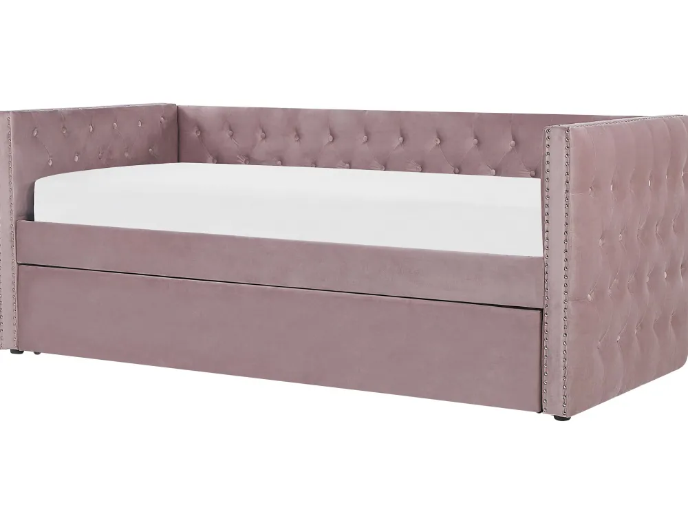 Store Beliani Sohvasanky Sametti Lisavuode Vaaleanpunainen 90 X 200 Cm Gassin