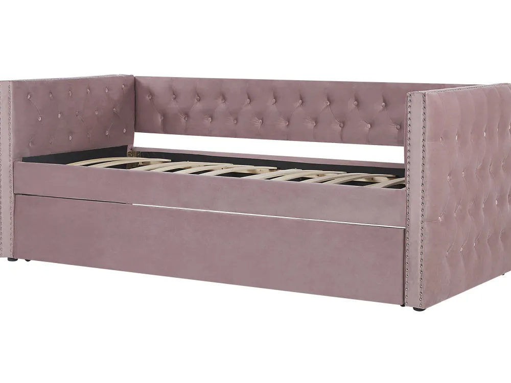 Store Beliani Sohvasanky Sametti Lisavuode Vaaleanpunainen 90 X 200 Cm Gassin