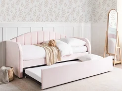 Online Beliani Sohvasanky Sametti Lisavuode Pastellipinkki 90 X 200 Cm Eyburie