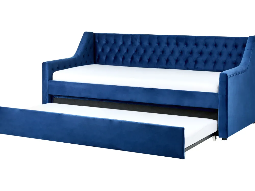 Sängyt<Beliani Sohvasanky Sametti Lisavuode Laivastonsininen 90 X 200 Cm Montargis