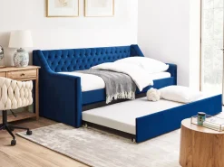 Sängyt<Beliani Sohvasanky Sametti Lisavuode Laivastonsininen 90 X 200 Cm Montargis