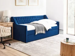 Sängyt<Beliani Sohvasanky Sametti Lisavuode Laivastonsininen 90 X 200 Cm Montargis