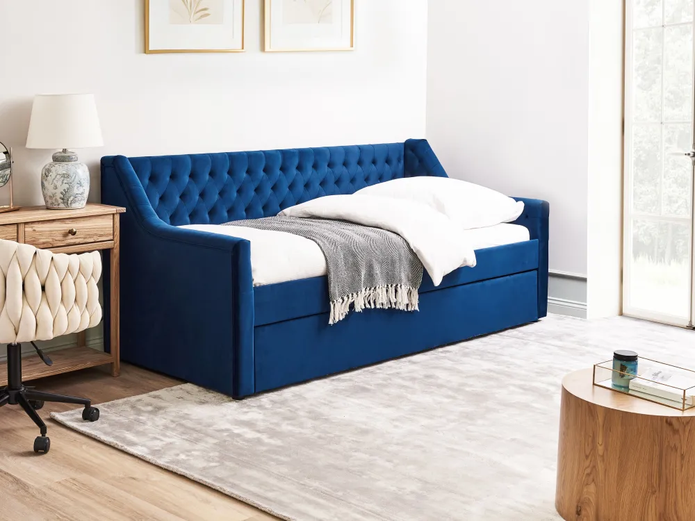 Sängyt<Beliani Sohvasanky Sametti Lisavuode Laivastonsininen 90 X 200 Cm Montargis