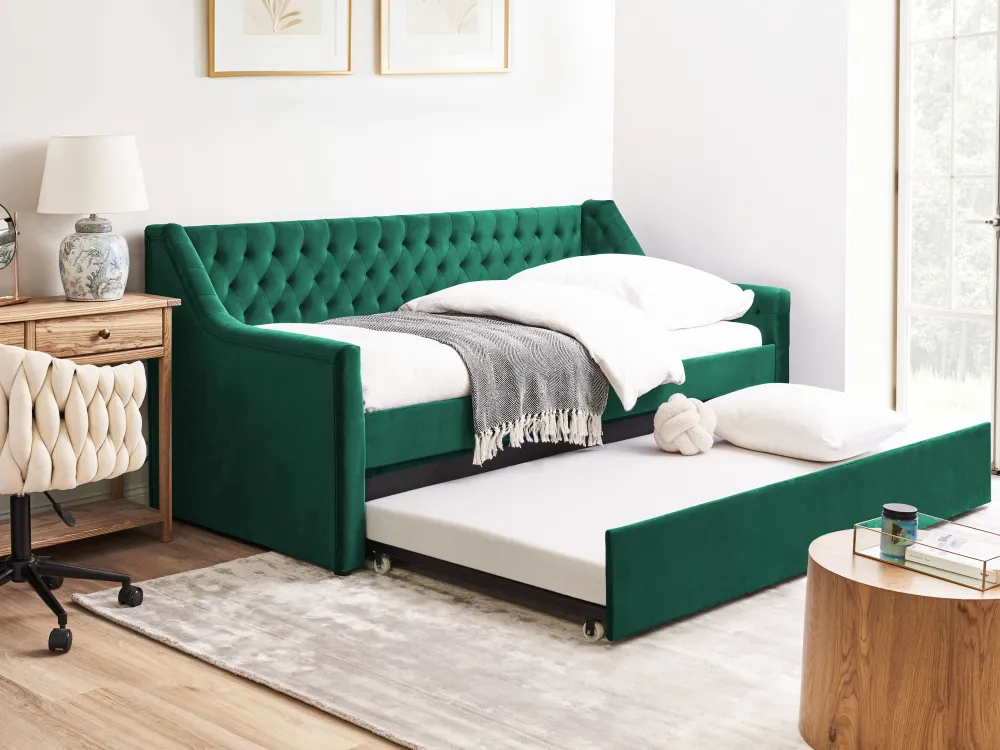 Lastenhuone<Beliani Sohvasanky Sametti Lisavuode Smaragdinvihrea 90 X 200 Cm Montargis