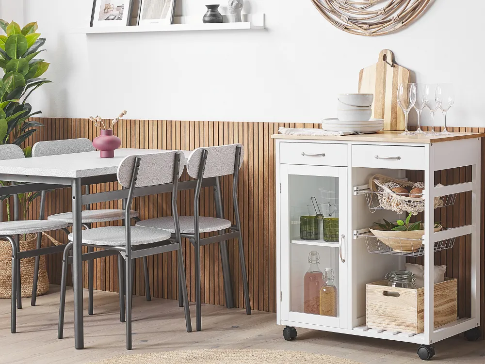 Säilytys<Beliani Tarjoiluvaunu 2 Laatikkoa Kaappi Vaalea Puu/Valkoinen Boves