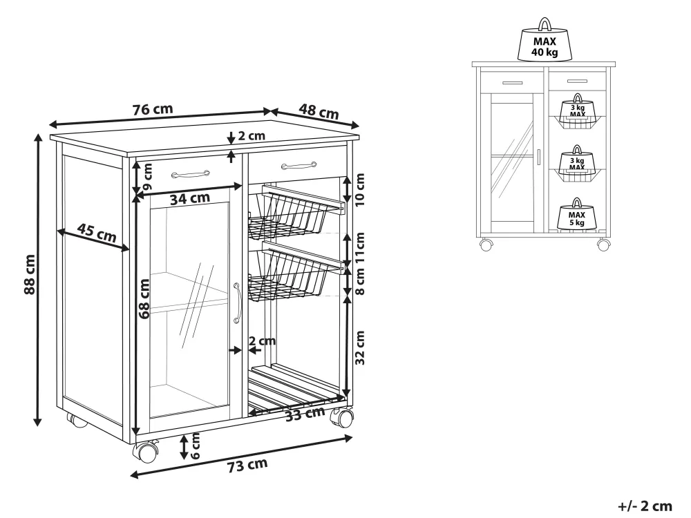Säilytys<Beliani Tarjoiluvaunu 2 Laatikkoa Kaappi Vaalea Puu/Valkoinen Boves