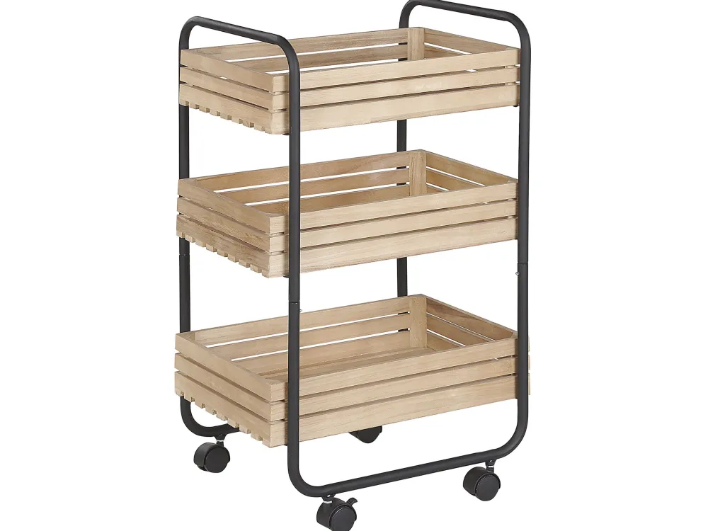 Säilytys<Beliani Tarjoiluvaunu Keisaripuu/Rauta Vaalea Puu/Musta Formia