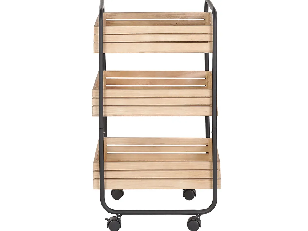 Säilytys<Beliani Tarjoiluvaunu Keisaripuu/Rauta Vaalea Puu/Musta Formia