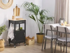 Cheap Beliani Tarjoiluvaunu Laatikko Kaappi Vaalea Puu/Musta Siena