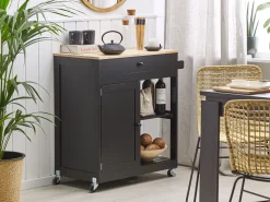 Cheap Beliani Tarjoiluvaunu Laatikko Kaappi Vaalea Puu/Musta Trapani