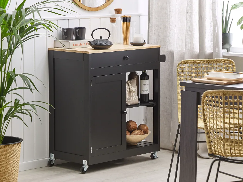 Cheap Beliani Tarjoiluvaunu Laatikko Kaappi Vaalea Puu/Musta Trapani