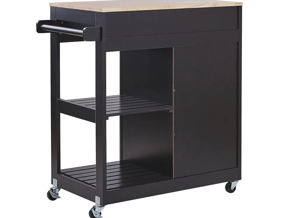 Cheap Beliani Tarjoiluvaunu Laatikko Kaappi Vaalea Puu/Musta Trapani