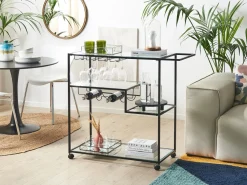 Fashion Beliani Tarjoiluvaunu Lasitasolla Rauta Musta Marcola