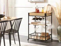 Säilytys<Beliani Tarjoiluvaunu Vaalea Puu/Musta Hullet