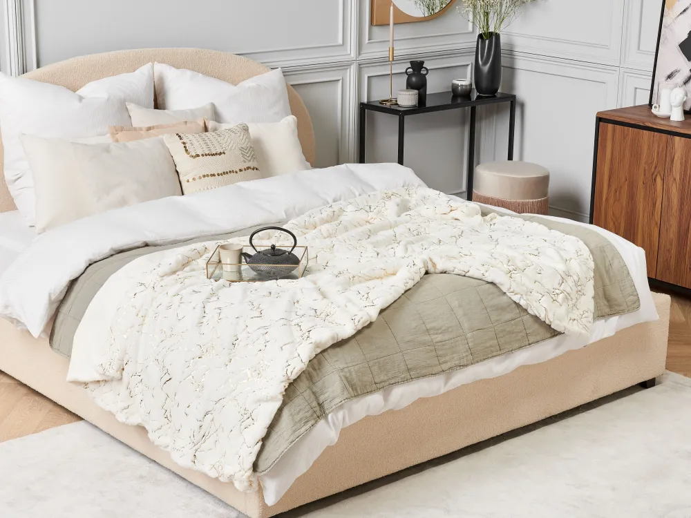 Tekstiilit<Beliani Torkkupeitto Kangas Kermanvalkoinen 130 X 180 Cm Godavari