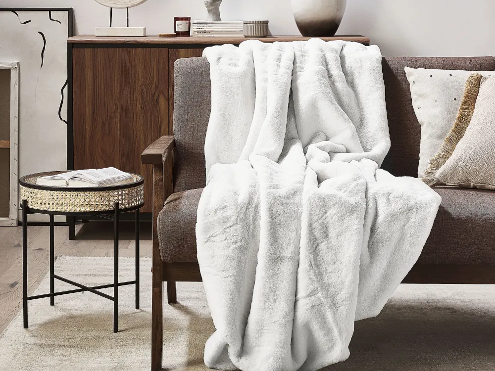 Flash Sale Beliani Torkkupeitto Kangas Luonnonvalkoinen 200 X 220 Cm Chaab